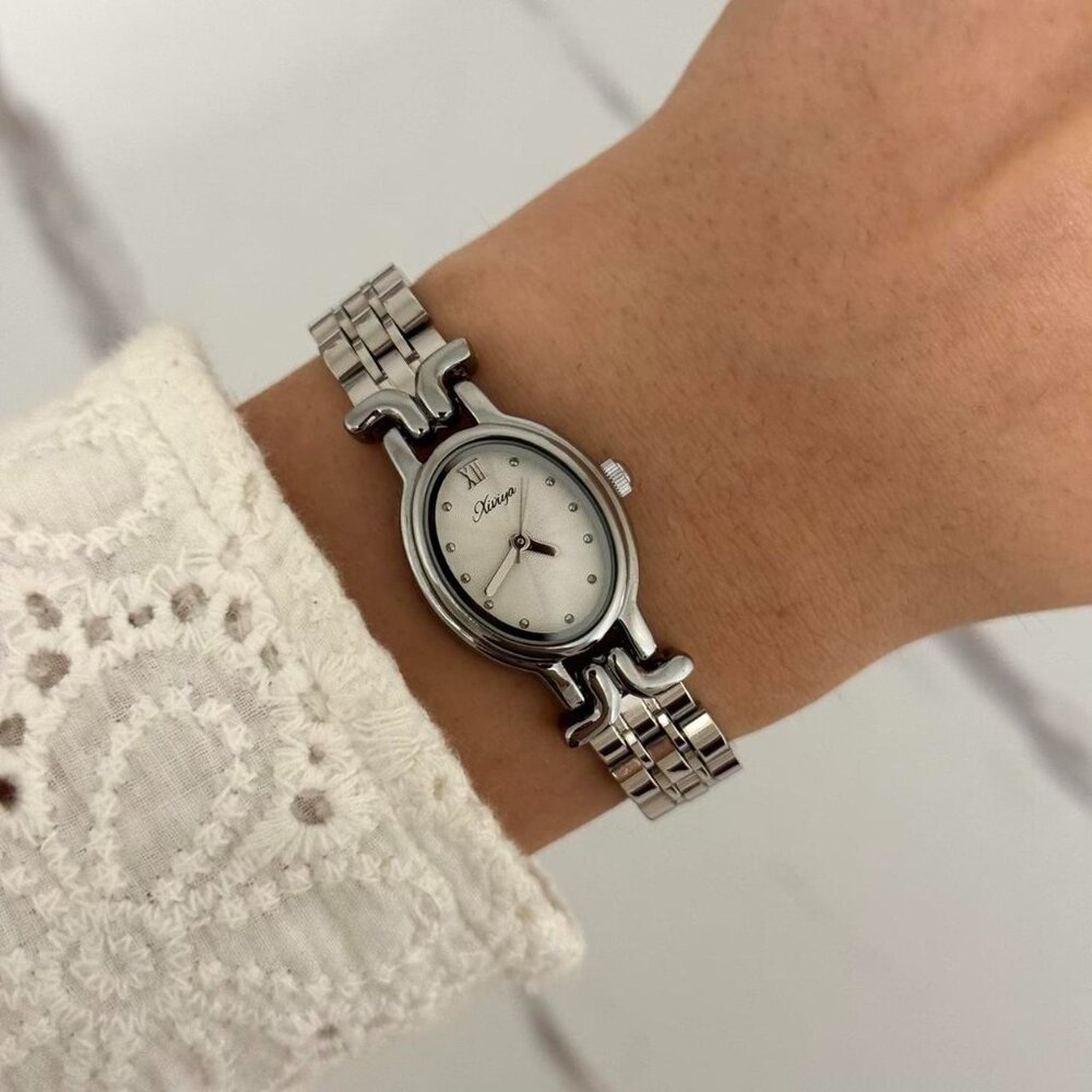SKU:0060 Silver‎ retro white mini watch Stainless steel  + in a gift box